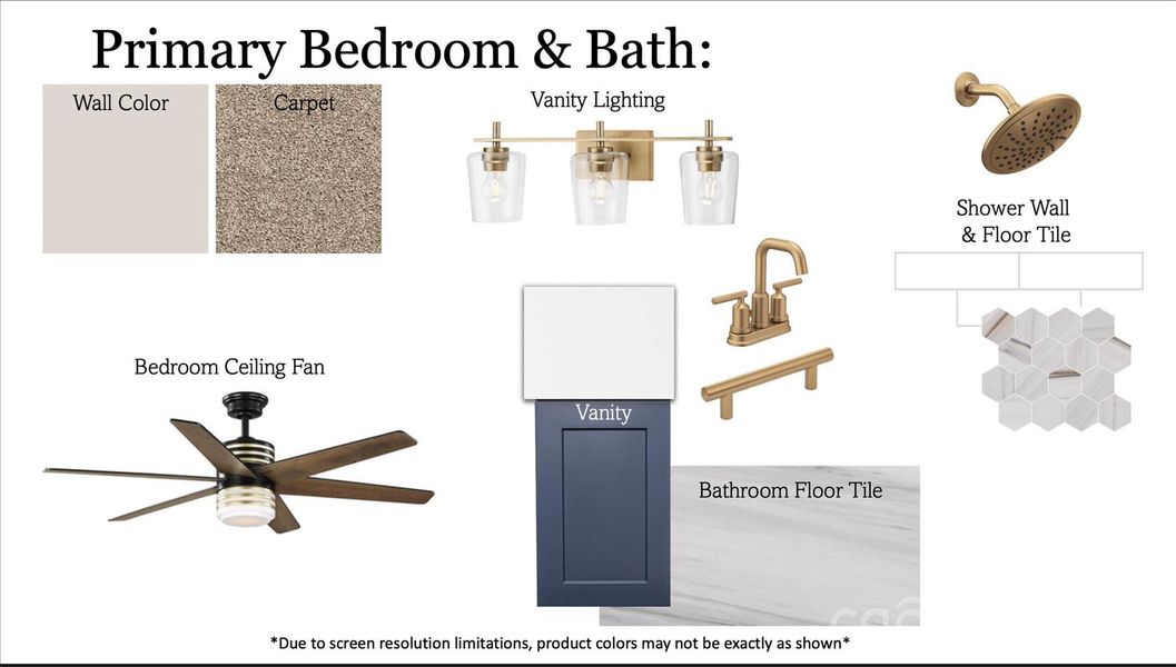 Selections for primary bedroom and bath
