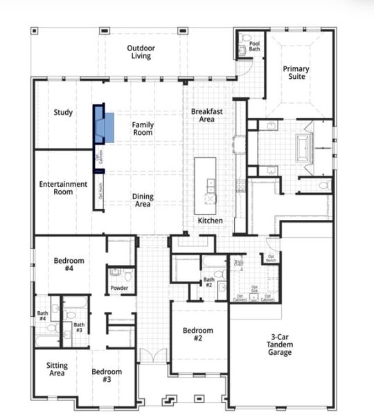 2D floor plan layout for the Verona by Highland Homes in Furst Ranch, Flower Mound, TX (Image 5).