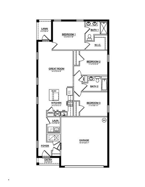 2D floor plan layout for the DOWNING by D.R. Horton in Asher Park, Lehigh Acres, FL (Image 3).