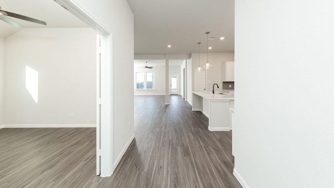 Entry to Flex Room, Kitchen, Dining Area, and Family Room