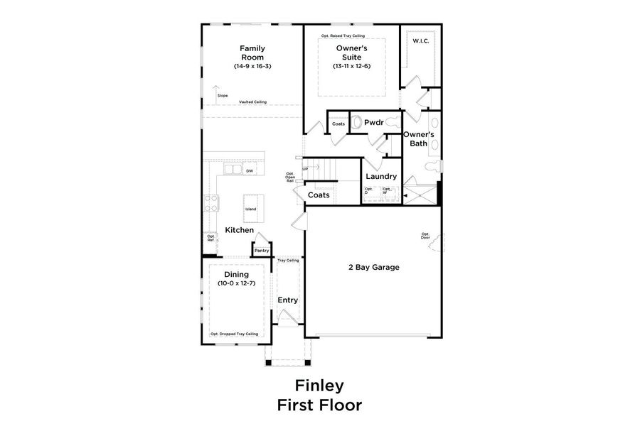 2D floor plan layout for the Finley by DRB Homes in Woodglen, Piedmont, SC (Image 3).