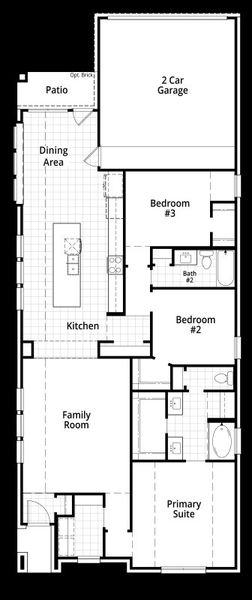 2D floor plan layout for the Dawson by Highland Homes in Pecan Square: 40ft. lots, Northlake, TX (Image 4).