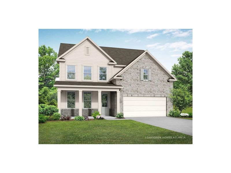 Front exterior of a new home in Wehunt Meadows, Hoschton, GA, highlighting curb appeal (Image 1).