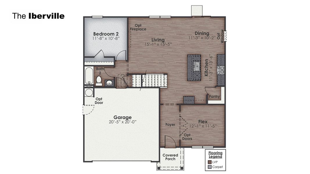 2D floor plan layout for the Iberville by D.R. Horton in Magnolia Ridge at Blake Farm, Wilmington, NC (Image 5).