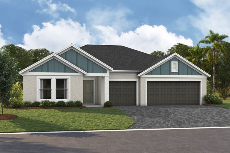 Representative exterior photo of a completed home built from the Palmetto by Casa Fresca Homes in Cherrywood Preserve, Ocala, FL (Image 10). Representative exterior photo of a completed home built from the Palmetto by Casa Fresca Homes in Cherrywood Preserve, Ocala, FL (Image 10).