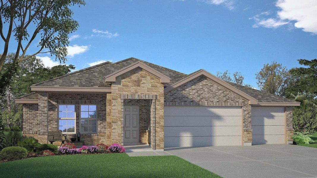 A classic brick and stone facade welcomes you to this inviting home with a well-maintained lawn. A classic brick and stone facade welcomes you to this inviting home with a well-maintained lawn.