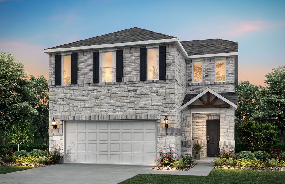 Representative exterior photo of a completed home built from the Ouray by Pulte Homes in Ribbonwood, Aubrey, TX (Image 2). Representative exterior photo of a completed home built from the Ouray by Pulte Homes in Ribbonwood, Aubrey, TX (Image 2).