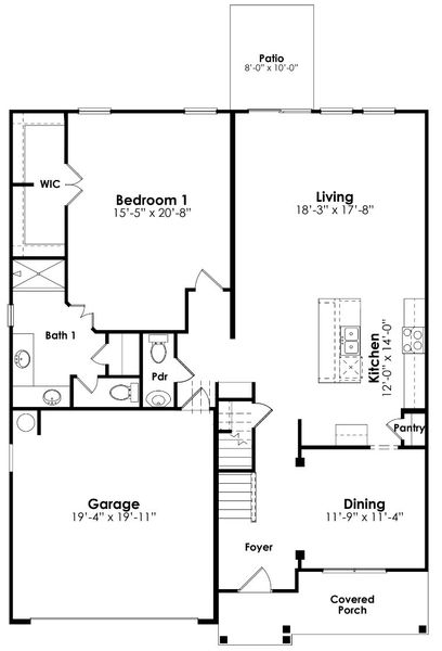 2D floor plan layout for the TILLMAN by D.R. Horton in Shell Pointe, Gilbert, SC (Image 3).