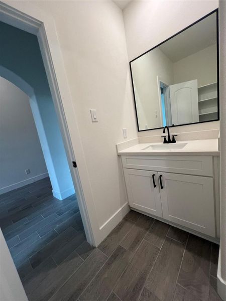 Another angle at vanity of guest bathroom