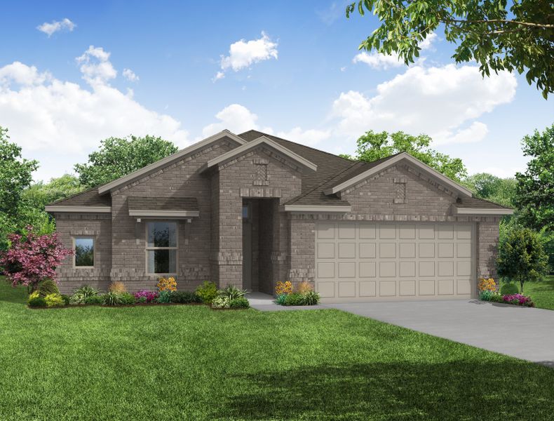 Representative exterior photo of a completed home built from the Lincoln by Impression Homes in Keeneland, Aubrey, TX (Image 8). Representative exterior photo of a completed home built from the Lincoln by Impression Homes in Keeneland, Aubrey, TX (Image 8).