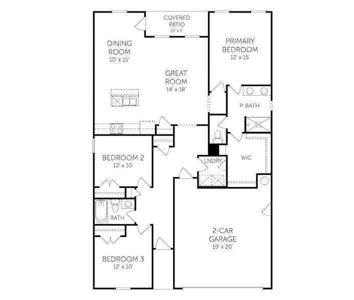 2D floor plan layout for the Retreat - Single Family Homes by Dream Finders Homes in Ivy Meadows, Oxford, NC (Image 4).