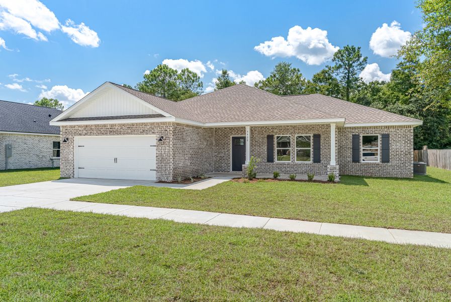 Front exterior of a new home in Barton's Bend, Crestview, FL, highlighting curb appeal (Image 2). Front exterior of a new home in Barton's Bend, Crestview, FL, highlighting curb appeal (Image 2).