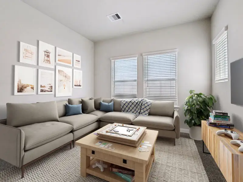 Furnished interior view inside a new home in Bridge Creek Village - City Series, Cypress (Image 15). Furnished interior view inside a new home in Bridge Creek Village - City Series, Cypress (Image 15).