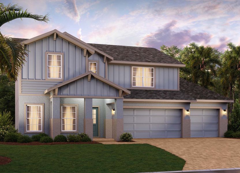 Elevation 3, 3-Car, with Optional Cladding - Newcastle | Landsea Homes Florida