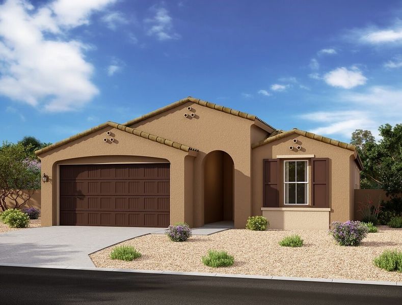Front exterior of a home in the Aurora II at Eastmark community, located in Mesa, AZ (Image 7). Front exterior of a home in the Aurora II at Eastmark community, located in Mesa, AZ (Image 7).