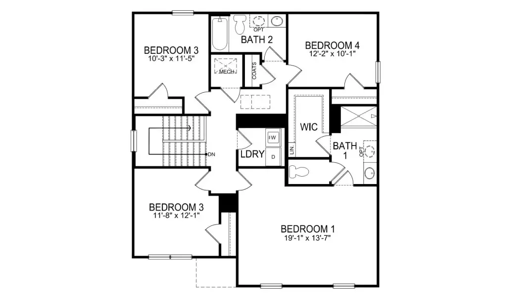 2D floor plan layout for the Belhaven by D.R. Horton in Sweetwater Village, Rockwell, NC (Image 4). 2D floor plan layout for the Belhaven by D.R. Horton in Sweetwater Village, Rockwell, NC (Image 4).