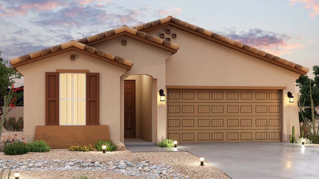 Representative exterior photo of a completed home built from the Bluebell by DRB Homes in Sienna Park, Buckeye, AZ (Image 4).
