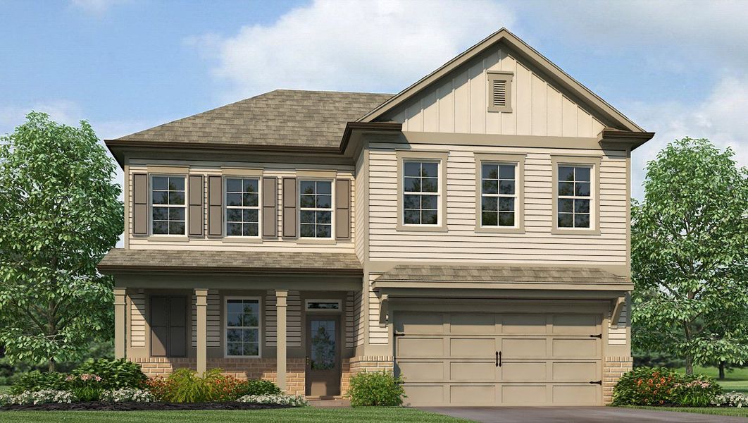 Representative exterior photo of a completed home built from the Belfort by D.R. Horton in Parkside at Carter Grove, Cartersville, GA (Image 2).