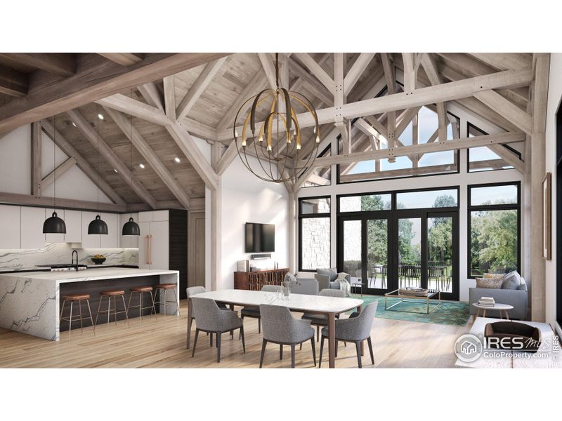 Thoughtful open concept with stunning timber framing with exposed beams