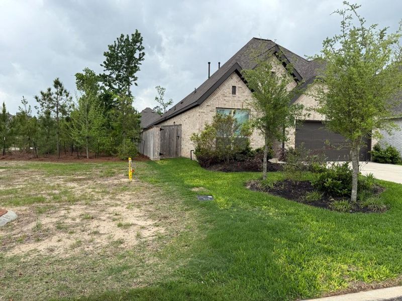 Front exterior of a new home in Grand Central Park 45', Conroe, TX, highlighting curb appeal (Image 17).