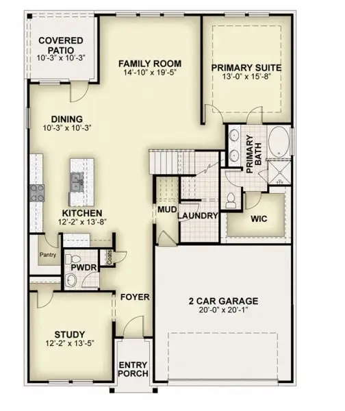2D floor plan layout for the Replublic by Rockwell Homes in Wildflower Ranch, Justin, TX (Image 5).