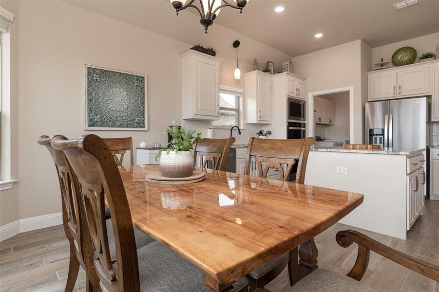 Custom dining area view of kitchen and island
