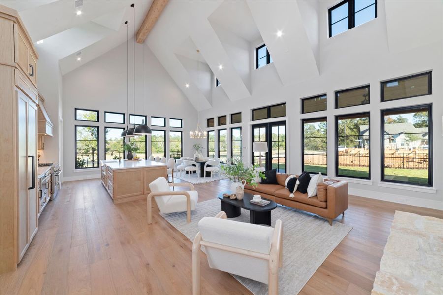 Light-filled living room with vaulted ceilings and modern finishes.