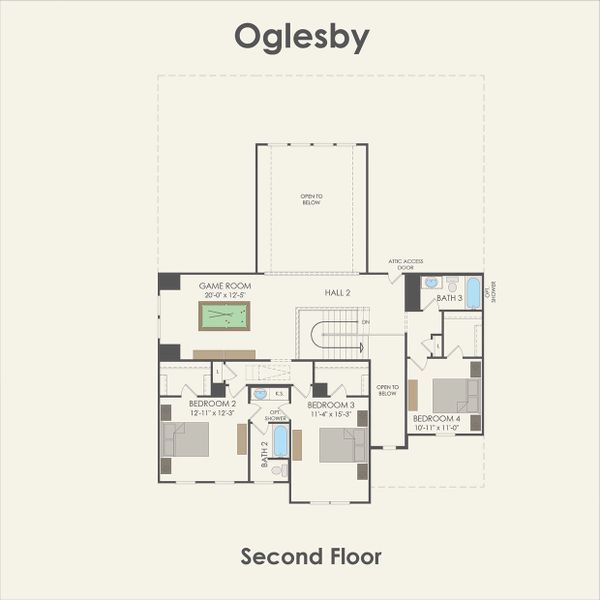 2D floor plan layout for the Oglesby by Pulte Homes in Blue Creek Trails, Richmond, TX (Image 4).