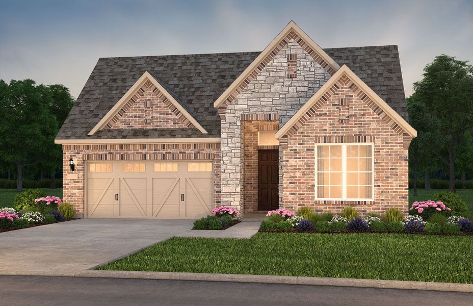 Representative exterior photo of a completed home built from the Prestige by Del Webb in Del Webb at Trinity Falls, McKinney, TX (Image 1). Representative exterior photo of a completed home built from the Prestige by Del Webb in Del Webb at Trinity Falls, McKinney, TX (Image 1).