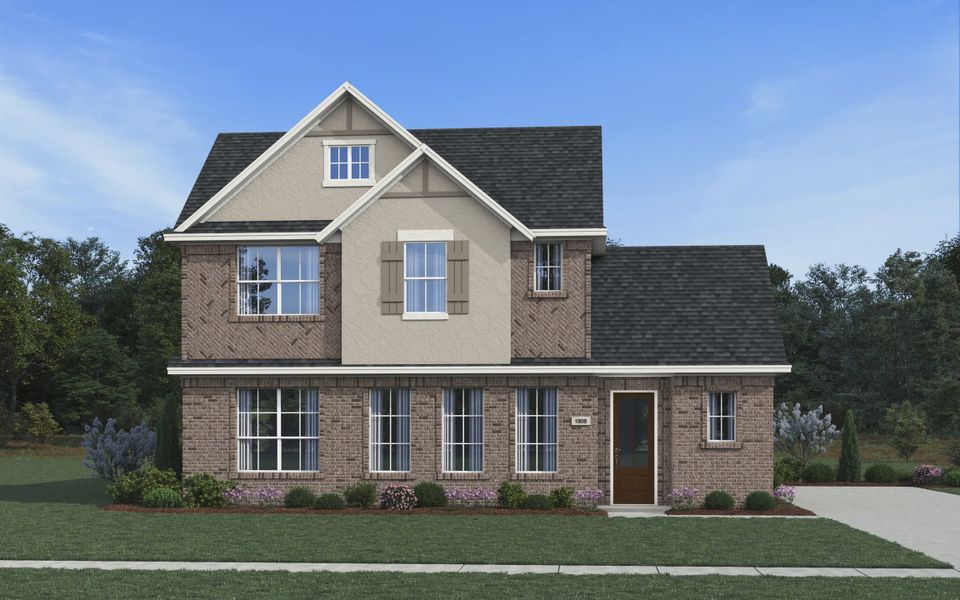 Representative exterior photo of a completed home built from the El Dorado by Chesmar Homes in The Courtyards at Trinity Falls, McKinney, TX (Image 5). Representative exterior photo of a completed home built from the El Dorado by Chesmar Homes in The Courtyards at Trinity Falls, McKinney, TX (Image 5).