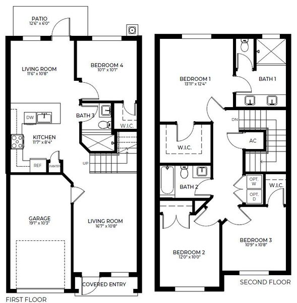 2D floor plan layout for the Opal by D.R. Horton in Juniper Cove, Homestead, FL (Image 3).