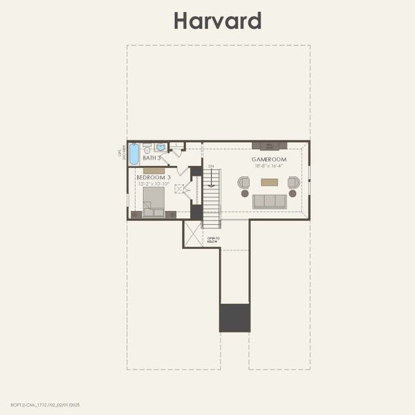 2D floor plan layout for the Harvard by Pulte Homes in Ribbonwood, Aubrey, TX (Image 6).