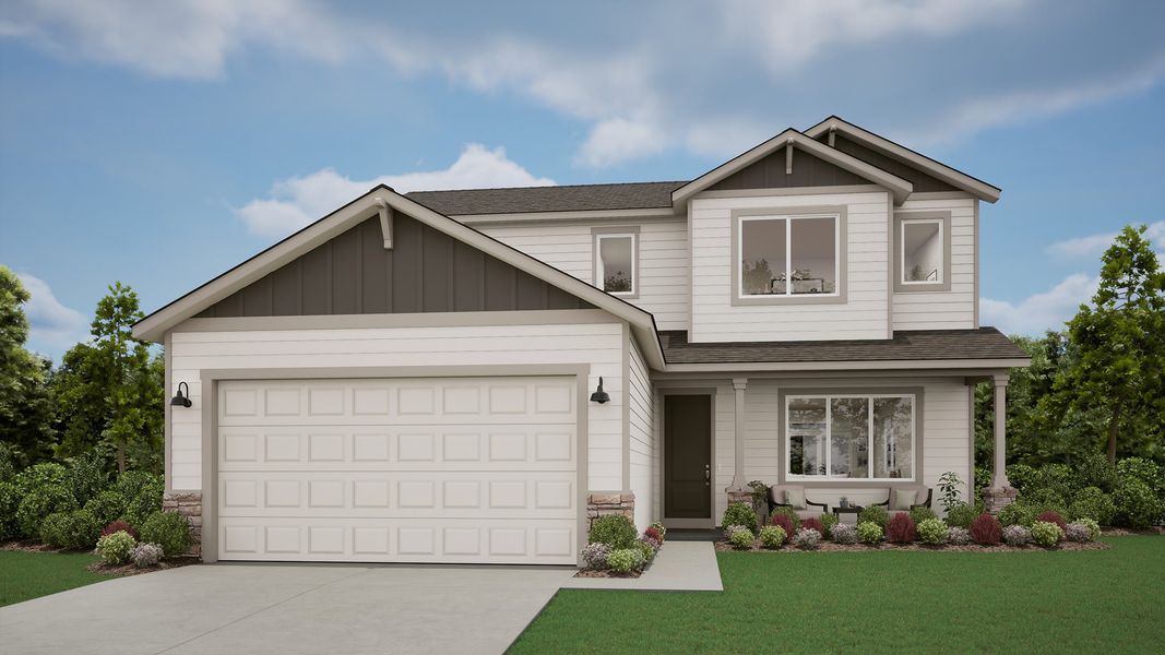 Representative exterior photo of a completed home built from the Thielsen by MonteVista Homes in Feather Ridge, Redmond, OR (Image 4).