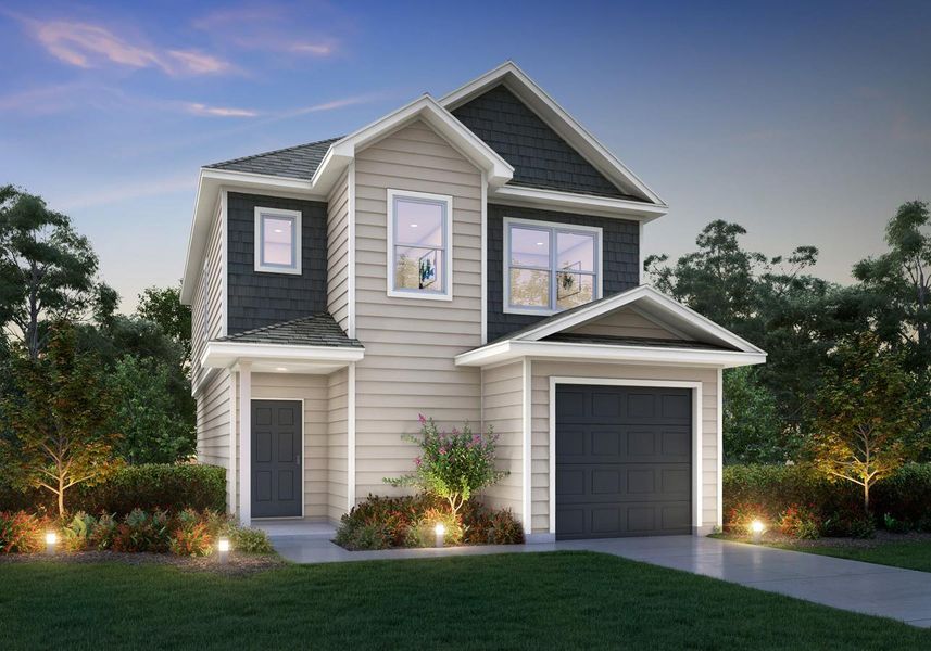 Front exterior of a new home in Townsend Reserve, Splendora, TX, highlighting curb appeal (Image 1). Front exterior of a new home in Townsend Reserve, Splendora, TX, highlighting curb appeal (Image 1).
