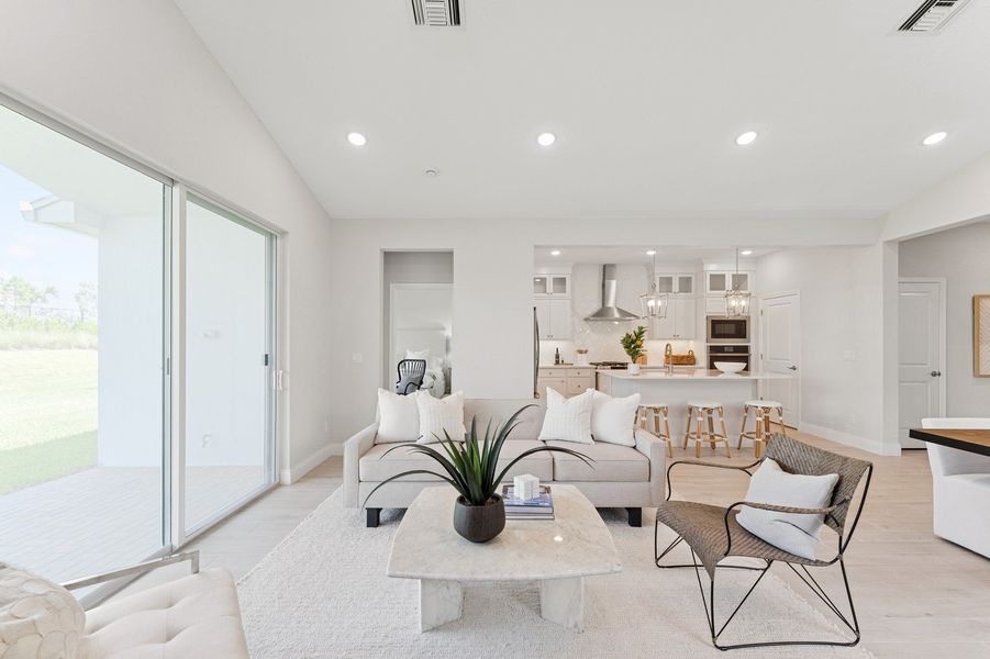 Great room with vaulted ceiling