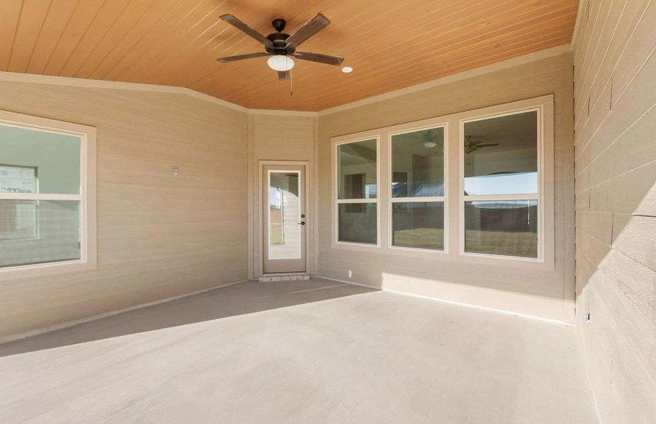 Exterior details and patio area of a home in Saddleback at Santa Rita Ranch, Liberty Hill (Image 3).