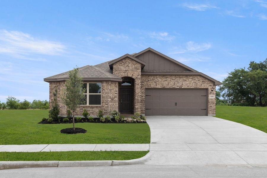 Front exterior of a new home in Belmont, Aubrey, TX, highlighting curb appeal (Image 1). Front exterior of a new home in Belmont, Aubrey, TX, highlighting curb appeal (Image 1).