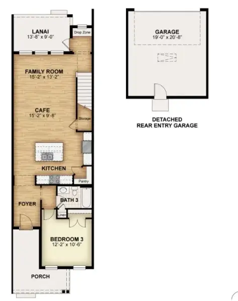 2D floor plan layout for the Edison by Rockwell Homes in Harvest at Ovation - Townhomes, Winter Garden, FL (Image 5).