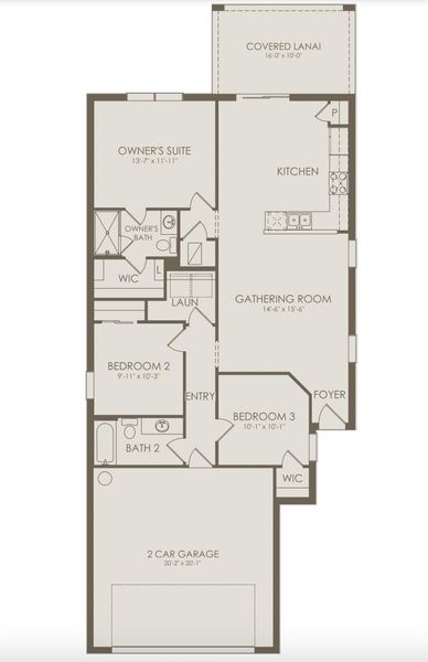 2D floor plan layout for the Beachwood by Del Webb in Del Webb Sunchase, Parrish, FL (Image 5).