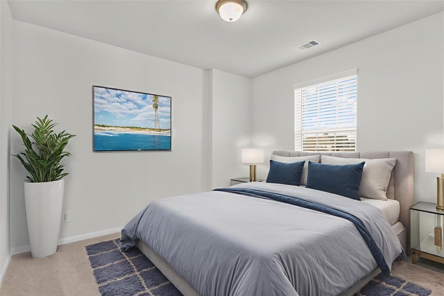 The virtually staged secondary bedroom showcases how easily the space can be transformed into a cozy guest room or private retreat. The large window brings in natural light while offering a peaceful atmosphere for rest and relaxation. The virtually staged secondary bedroom showcases how easily the space can be transformed into a cozy guest room or private retreat. The large window brings in natural light while offering a peaceful atmosphere for rest and relaxation.