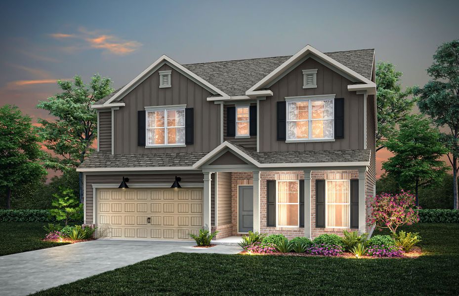 Front exterior of a new home in Cannon Run, Concord, NC, highlighting curb appeal (Image 2). Front exterior of a new home in Cannon Run, Concord, NC, highlighting curb appeal (Image 2).