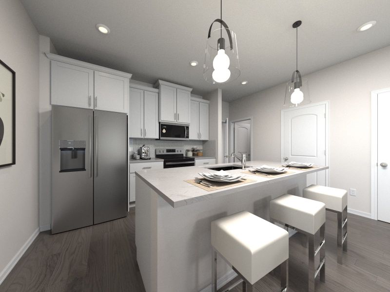 Kitchen in the Lakewood floorplan at a Meritage Homes community in Nashville, NC.