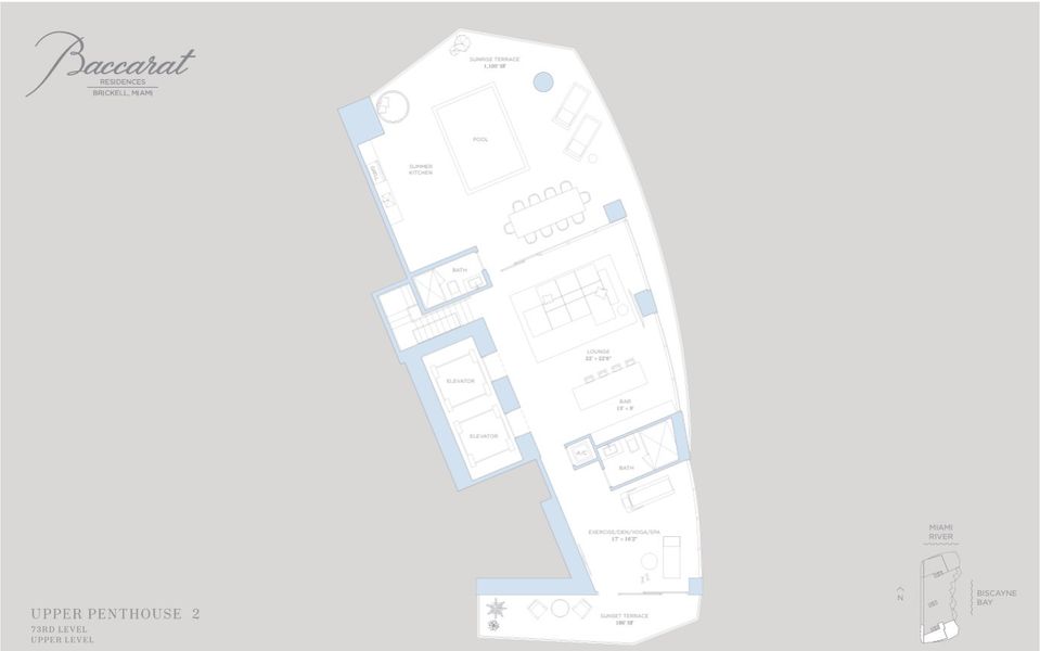 2D floor plan layout for the Upper penthouse 2 by Related Group in Baccarat Residences Miami, Miami, FL (Image 1).