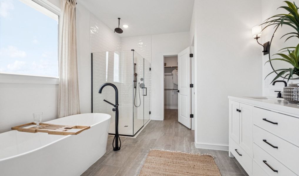 Primary bath with freestanding soaking tub