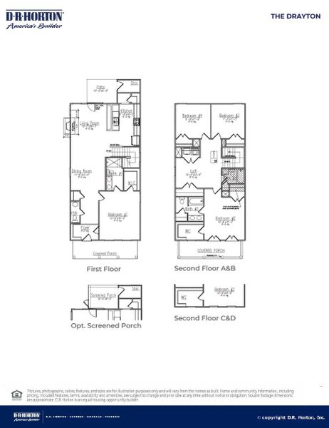 2D floor plan layout for the DRAYTON by D.R. Horton in Sheep Island, Summerville, SC (Image 3).