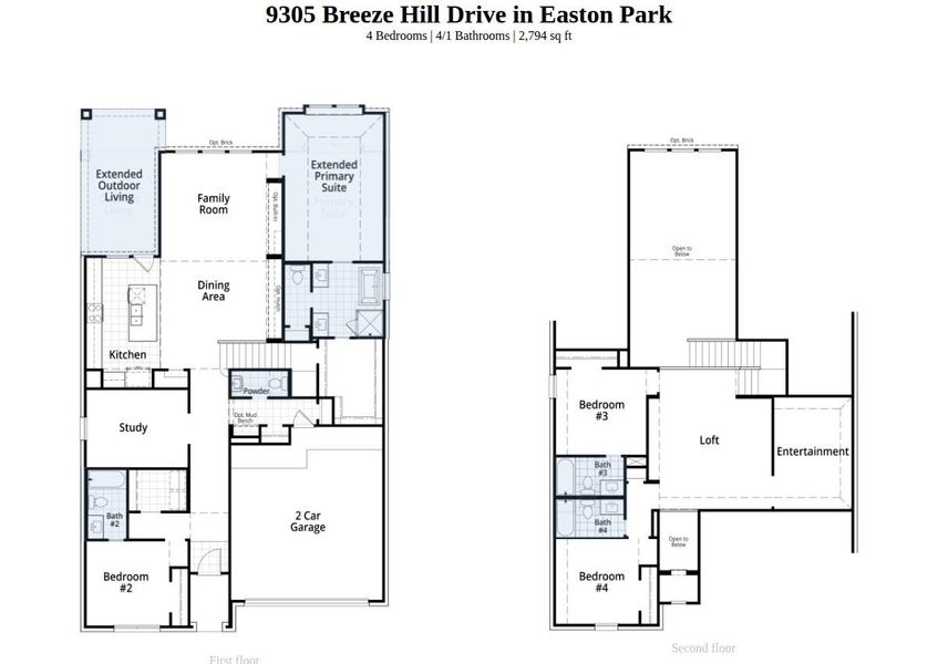 2D floor plan layout of this home in Easton Park, Austin, TX (Image 3).