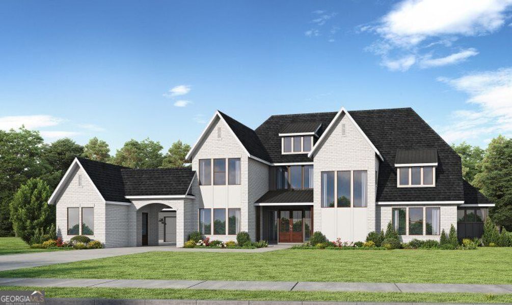 Front exterior of a new home in Town Farms, Peachtree Corners, GA, highlighting curb appeal (Image 1). Front exterior of a new home in Town Farms, Peachtree Corners, GA, highlighting curb appeal (Image 1).