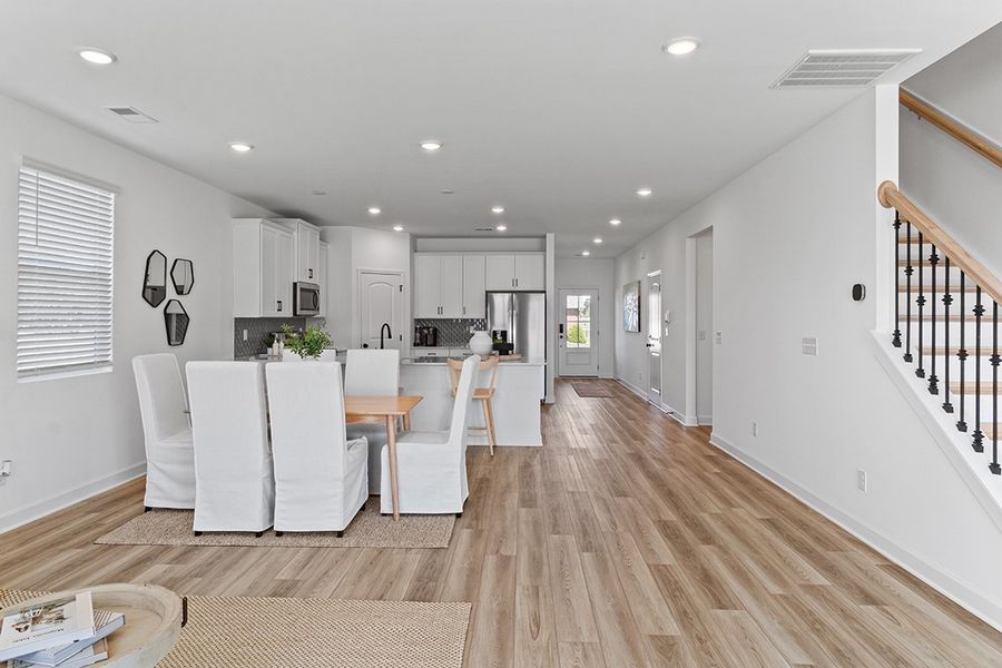 A kitchen and dining room.