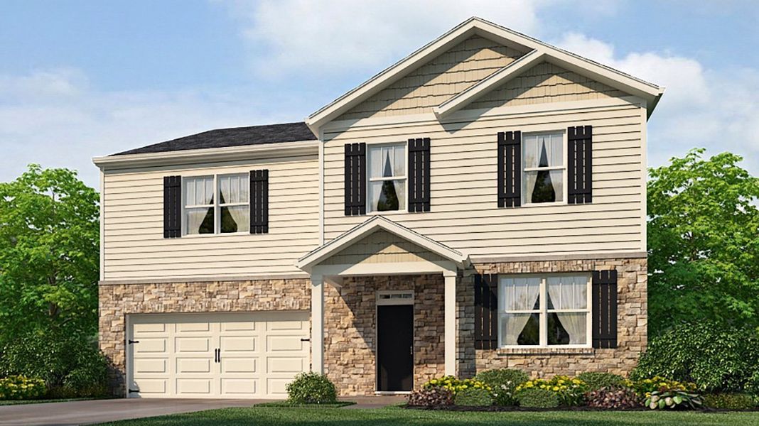 Representative exterior photo of a completed home built from the Halton by D.R. Horton in Northwoods at Mirror Lake, Villa Rica, GA (Image 21).