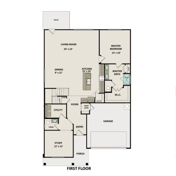2D floor plan layout for the The Ridgeport by Davidson Homes LLC in Calista Farms, White House, TN (Image 2). 2D floor plan layout for the The Ridgeport by Davidson Homes LLC in Calista Farms, White House, TN (Image 2).